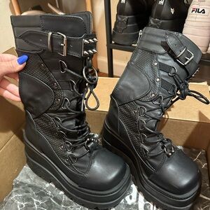 Demonia Black Lace Up Boots with Chunky Platform